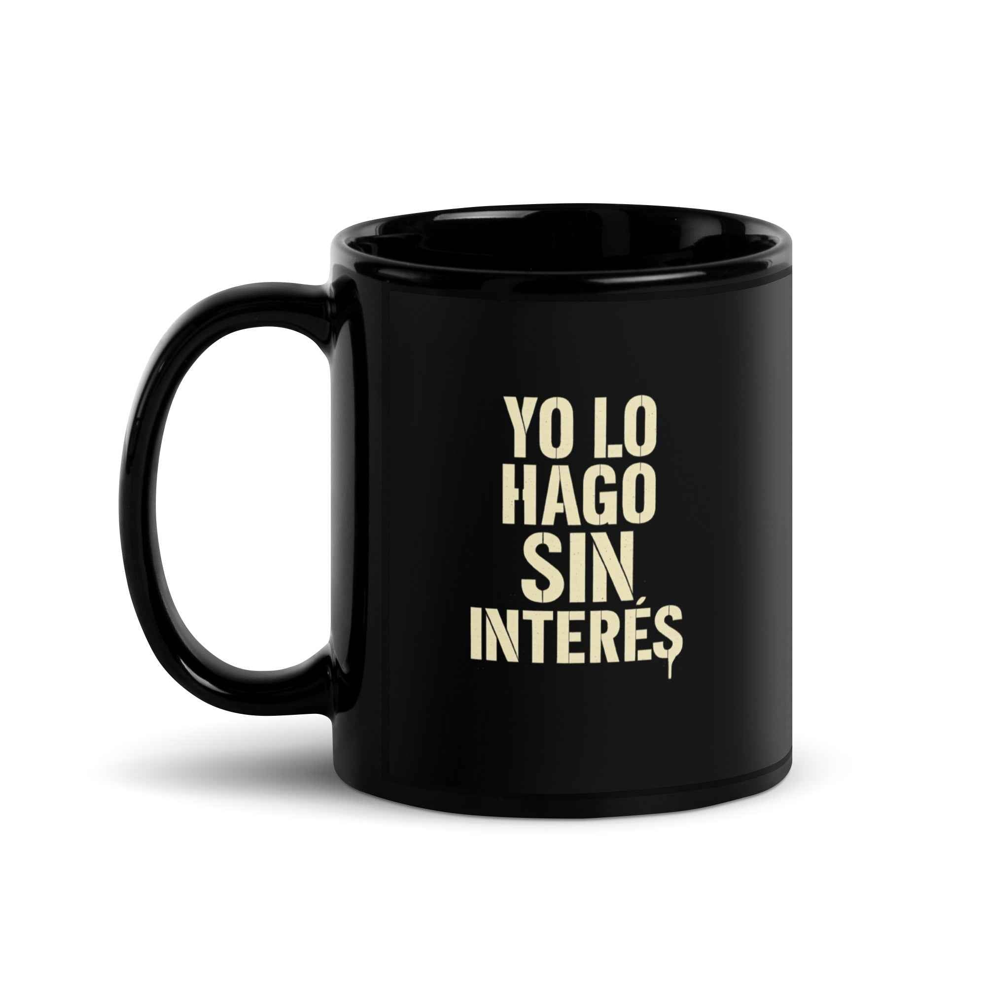 Taza negra brillante "Interes"