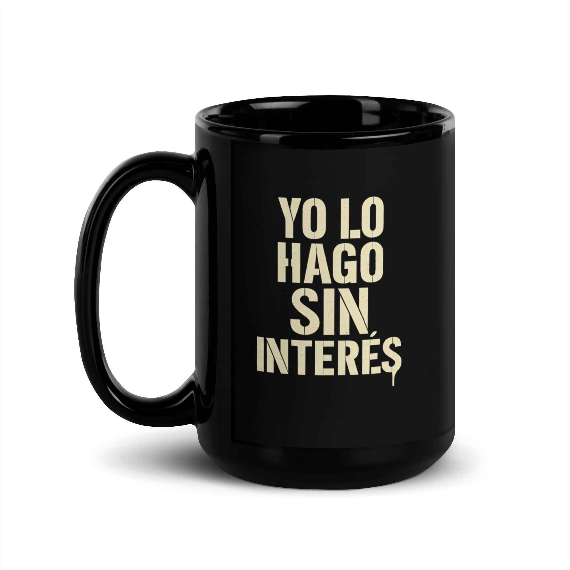 Taza negra brillante "Interes"